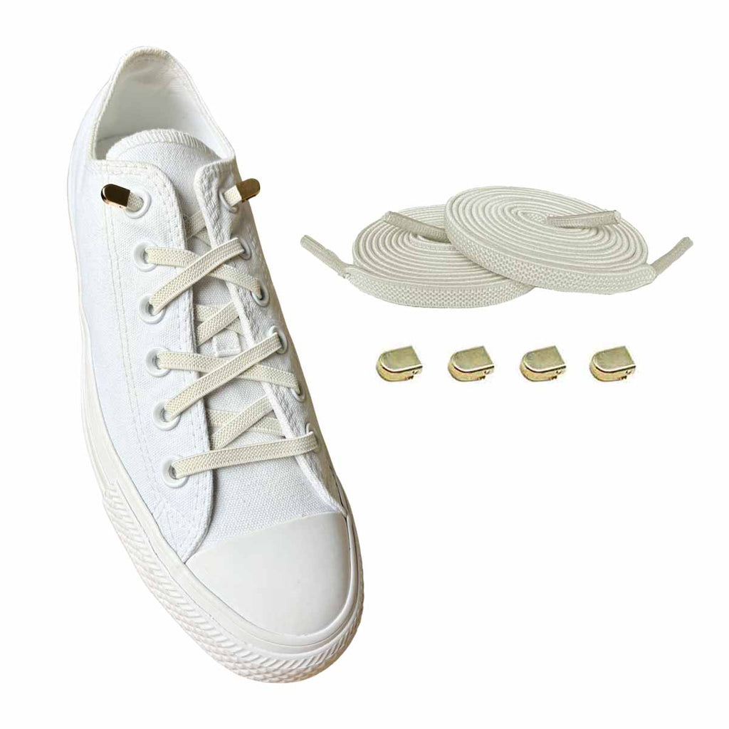 cordones-elásticos-blanco-crema-clip-oro-zapatos
