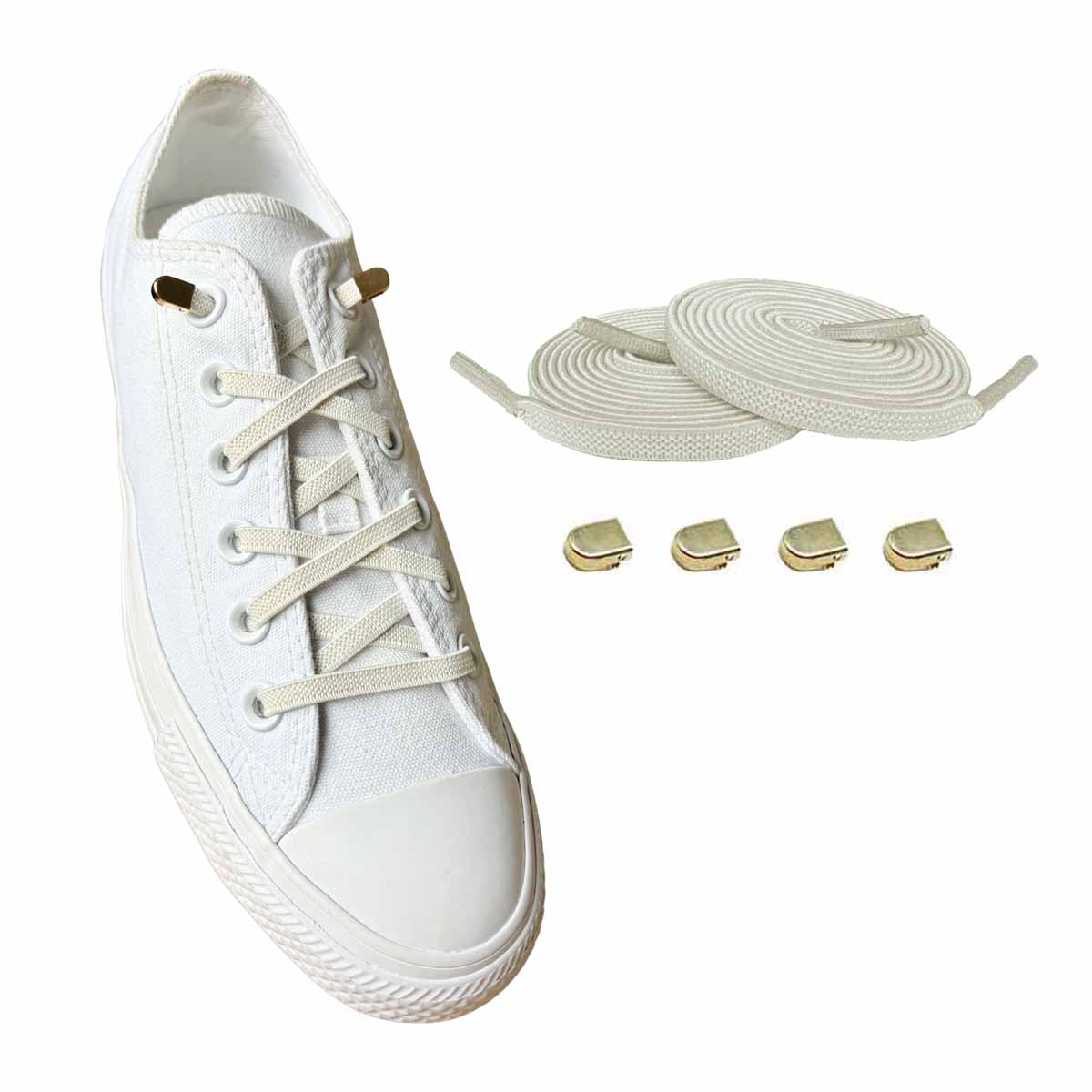 cordones-elásticos-blanco-crema-clip-oro-zapatos