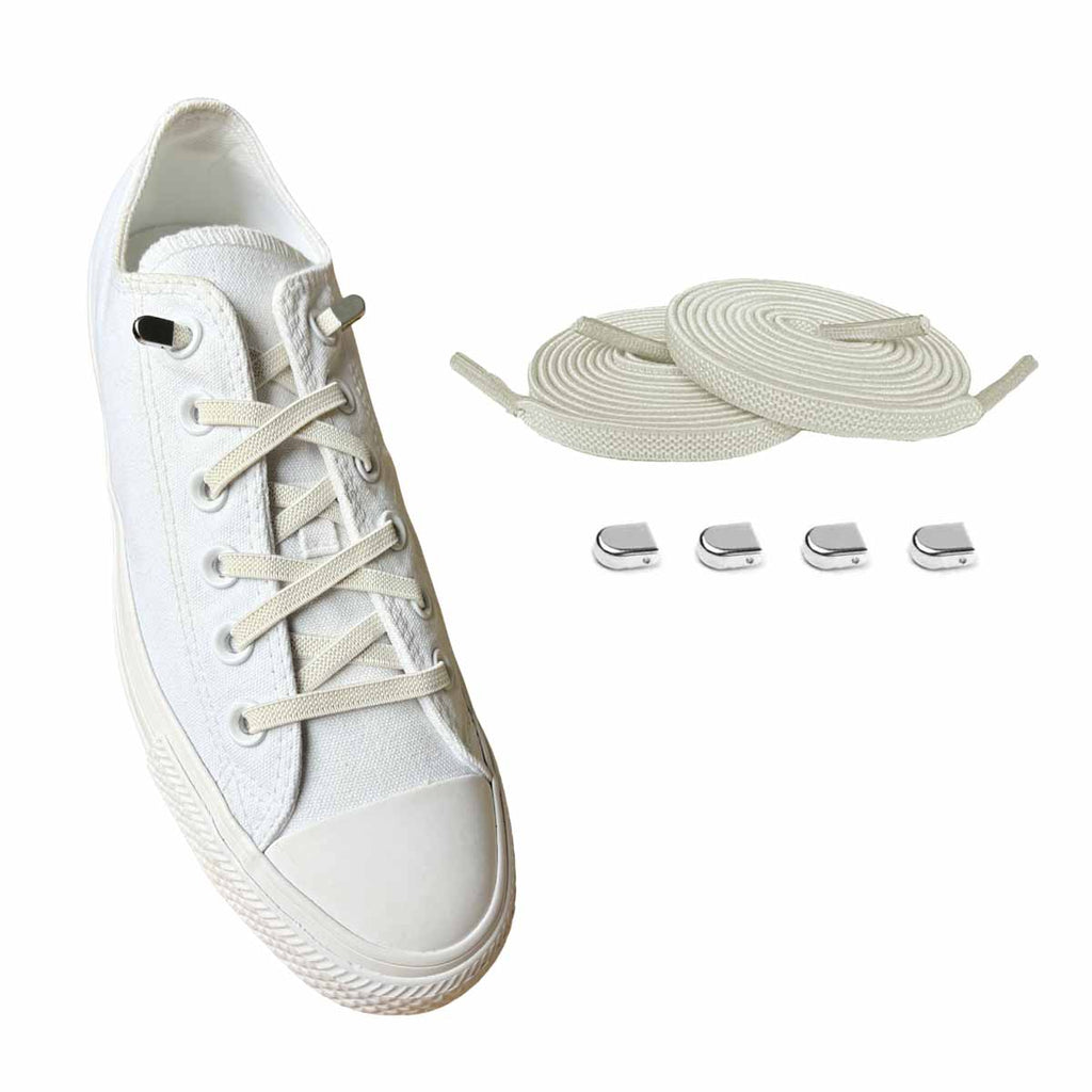 cordones-elásticos-blanco-crema-clip-plata-brillante-zapatos