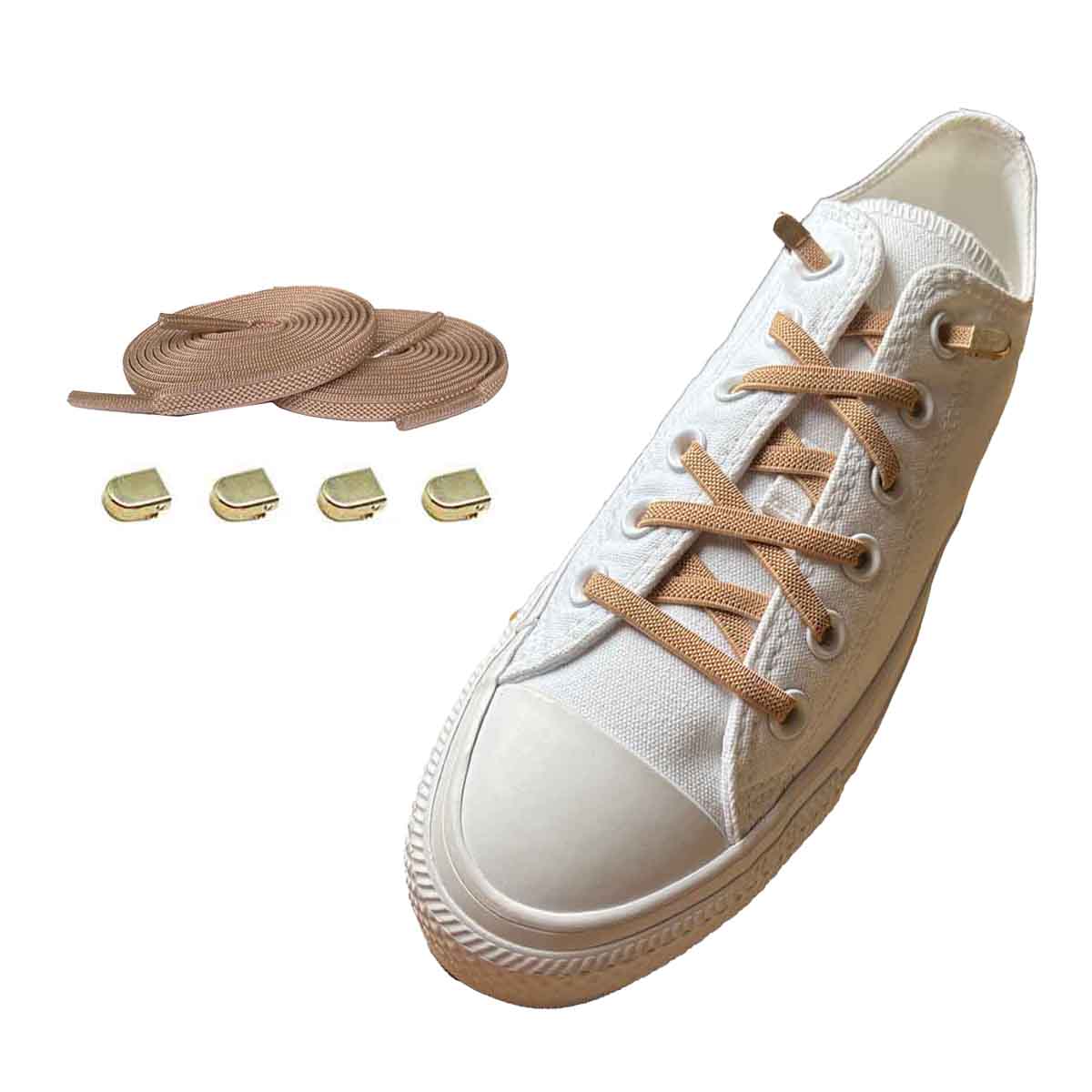 cordones-elásticos-marrón-claro-clip-oro-zapatos