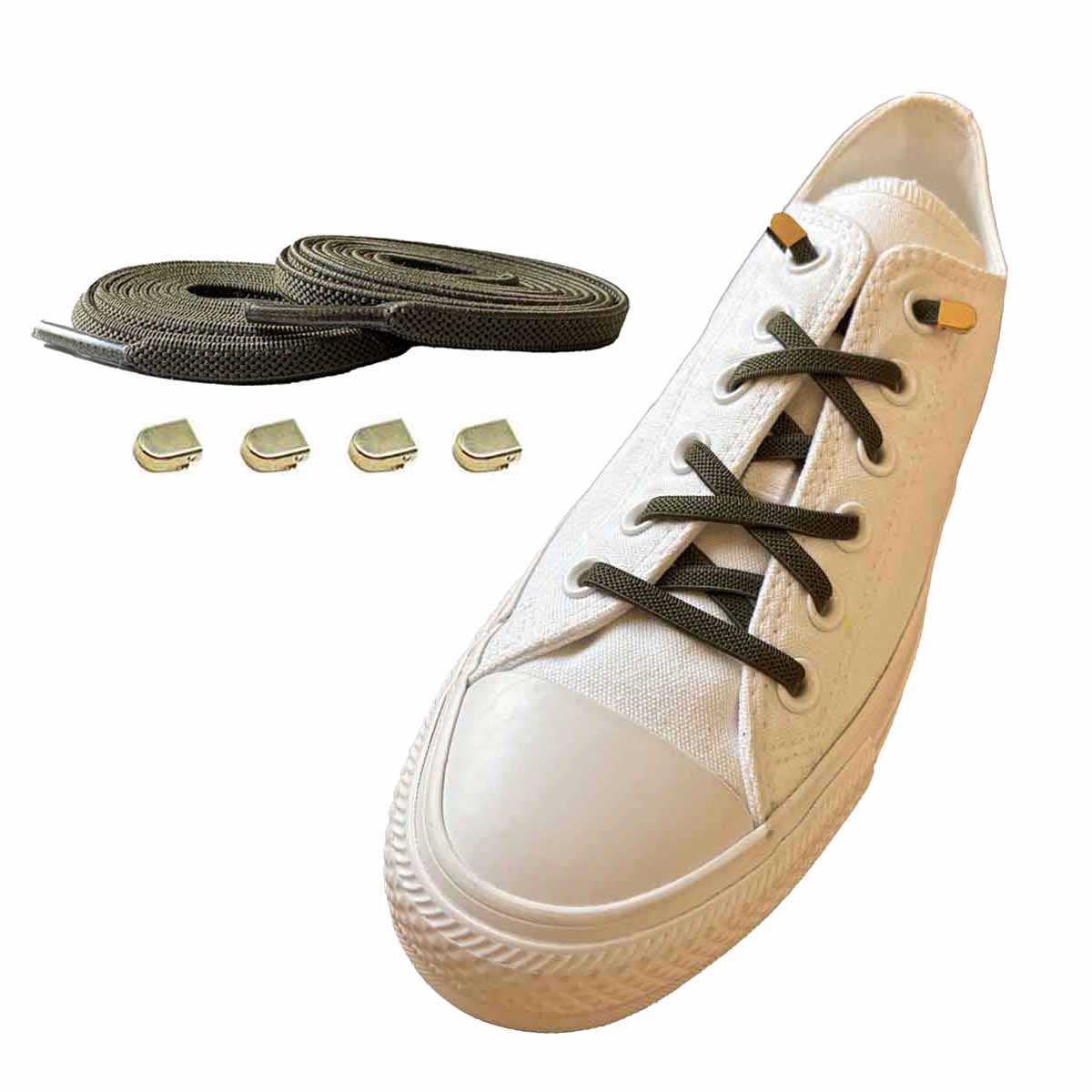 cordones-elásticos-verde-oliva-clip-oro-zapatos