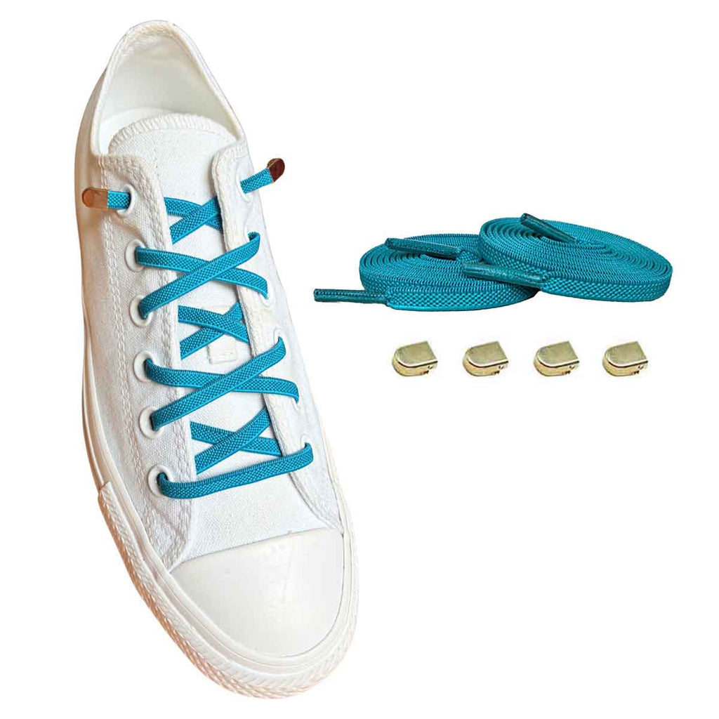 96 cordones elasticos azul petroleo clip oro zapatos