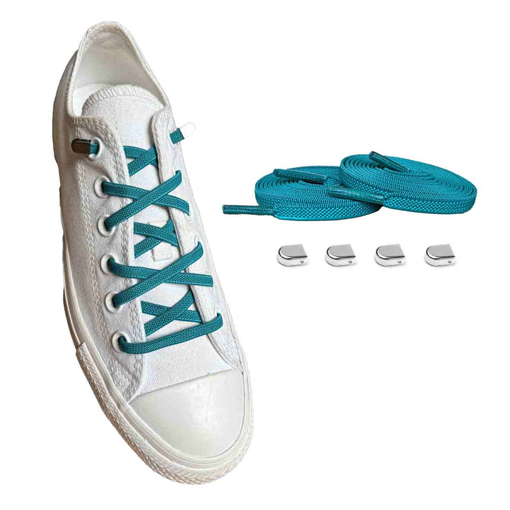 96 cordones elasticos azul petroleo clip plata brillante zapatos