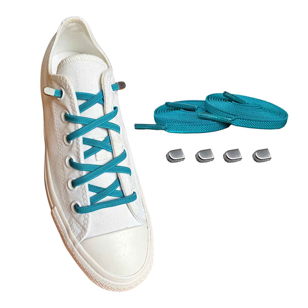 96 cordones elasticos azul petroleo clip plata mate zapatos