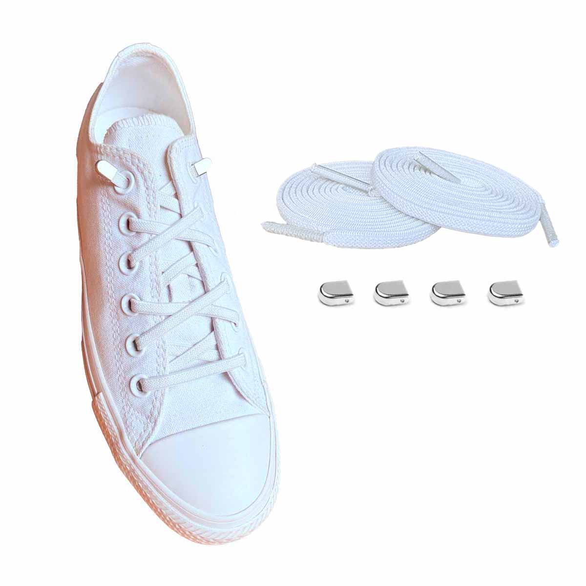 96 cordones elasticos blanco clip plata brillante zapatos