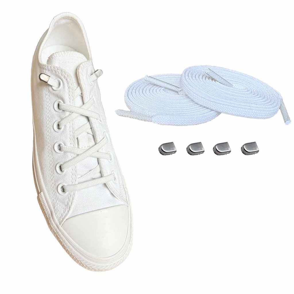 96 cordones elasticos blanco clip plata mate zapatos