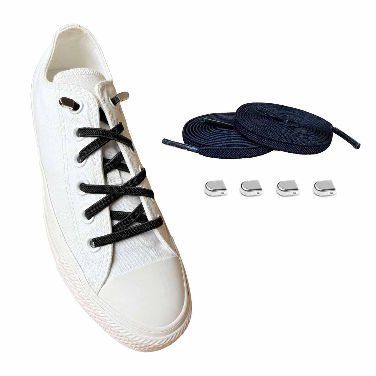 cordones-elasticos-negro-clip-plata-brillante-zapatos