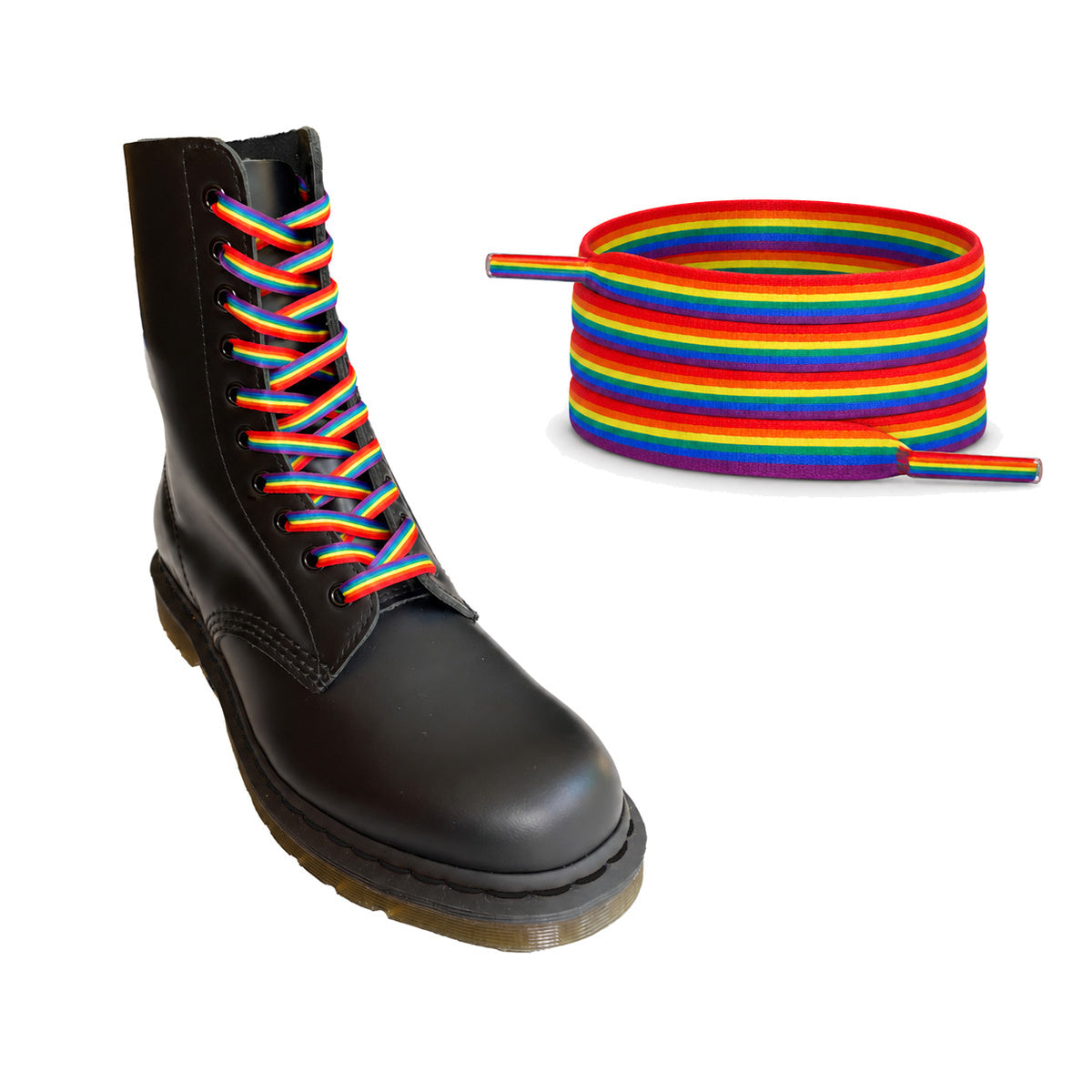 Arcoíris a rayas – cordones plano arcoiris rayas 03 bota negro